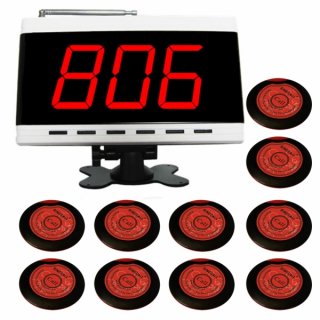 SINGCALL Service Calling System for Hotel School Villadom Pager Beeper Pack of 10 pcs of Table Bells and 1 pc Black Display Receiver