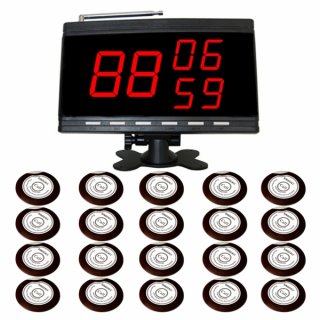 SINGCALL Wireless Table Paging System Airport Pack of 20 pcs White Table Bells and 1 pc Black call Number Display That Show 3 Groups of Numbers