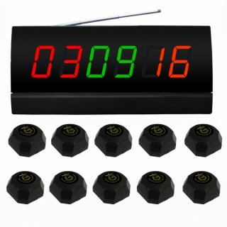 SINGCALL Wireless Table Paging System for Restaurant Pager Beeper Pack of 10 pcs Black Single Call Bells and 1 pc Display