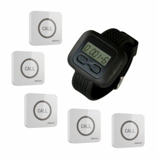 SINGCALL Wireless calling system service calling home caring can be pin on the wall convenient to press for old aged people For cafe hotel hospital Pack of 5 Buttons and 1 pc Watch