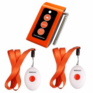 SINGCALL Home Caring Alarm System Nurse Call Oval Rounded Shape with Light weight More Convenient Fit for Old Patients or Children Include A Caregiver Receiver SC-R16 and 2 Necklace Pagers APE160