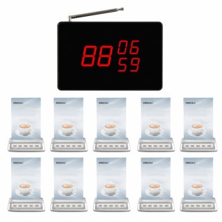 SINGCALL Wireless Waiter Calling System Waterproof button Small Receiver Big Screen Pack of 10 Pagers and 1 Receiver