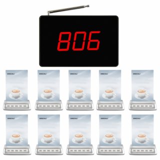 SINGCALL Wireless Calling System For Restaurant Cafe Pub Five button Pager Pack of 10 Pagers and 1 Receiver