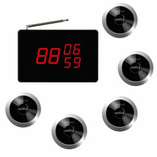 SINGCALL Wireless Call Button Bell Alert Notifier Beeper Small Receiver Big Screen Pack of 5 Pagers and 1 Receiver