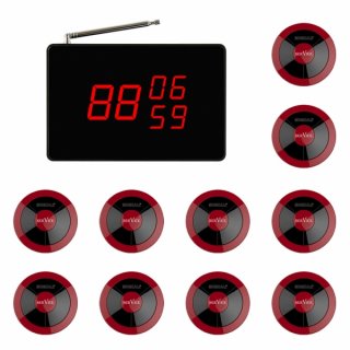 SINGCALL Wireless Service Calling System for Cinema Table Paging System Small Receiver Big Screen Pack of 10 Pagers and 1 Receiver