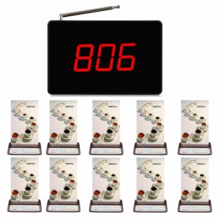 SINGCALL Waiter Service Calling System Server Table Pager System Small Fixed Receiver with Big Screen Pack of 10 Pagers and 1 Receiver