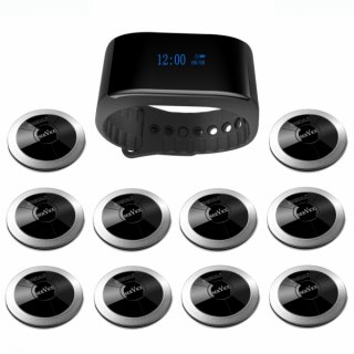 SINGCALL Waterproof Wireless Calling Bells Patient Calling System Call Nurse Doctor Pack of 1 Watch Receiver and 10 Pagers