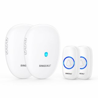SINGCALL Wireless Door Bell Waterproof Wireless Doorbell Operating at 500 Feet 2 Remote Buttons Can Have Different Tones 57 Melodies CD Quality Sound and LED Flash 2 Push Buttons 2 Receivers